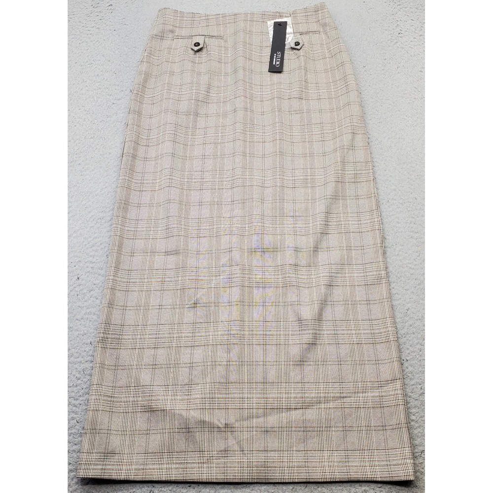 Studio by the Workshop Maxi Skirt Womens M Multi Glen Plaid Slit Career Back Zip